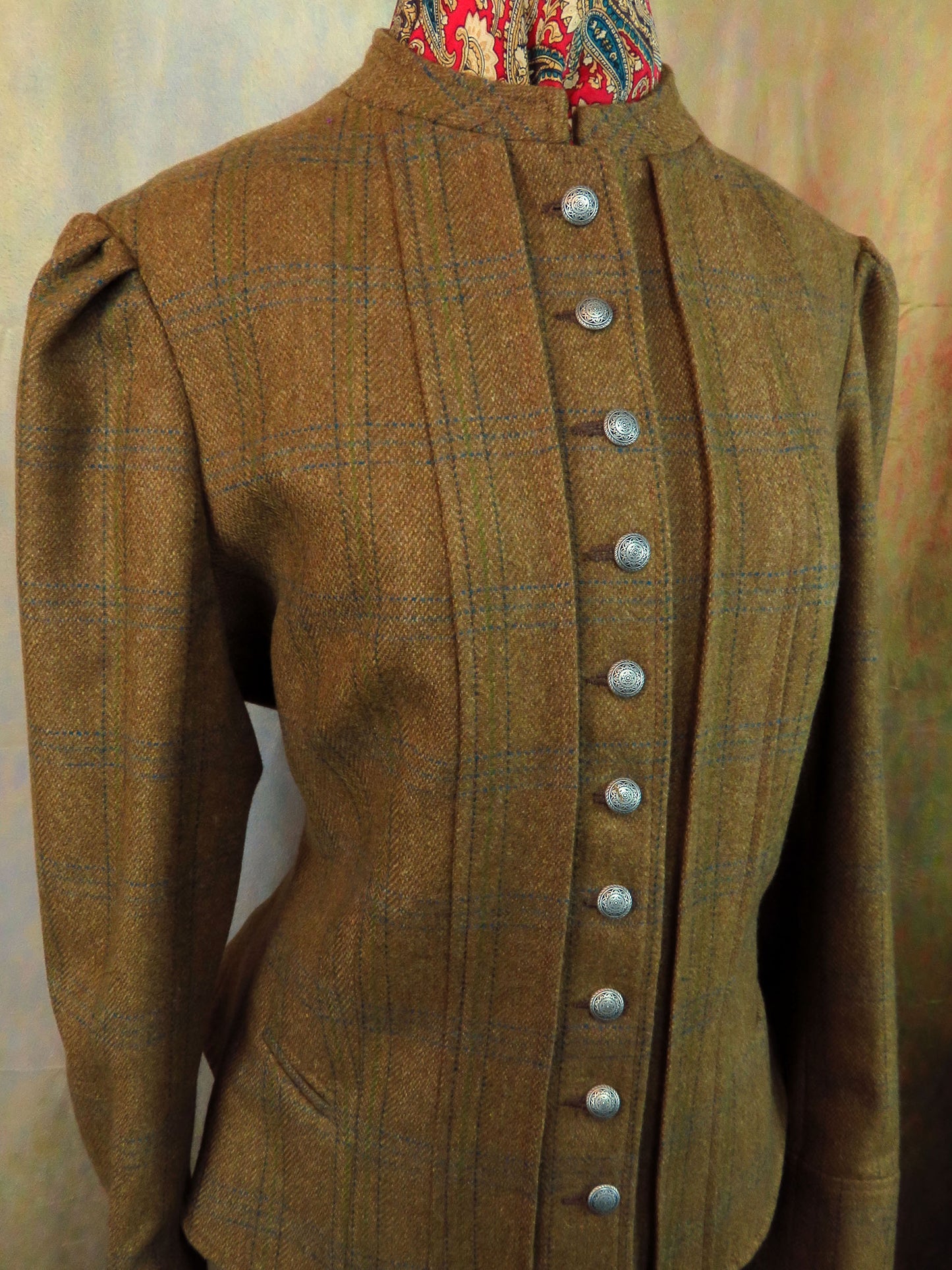 Women's Victoriana Jacket - Mustard with Seafoam and Oxford Blue Windowpane #618