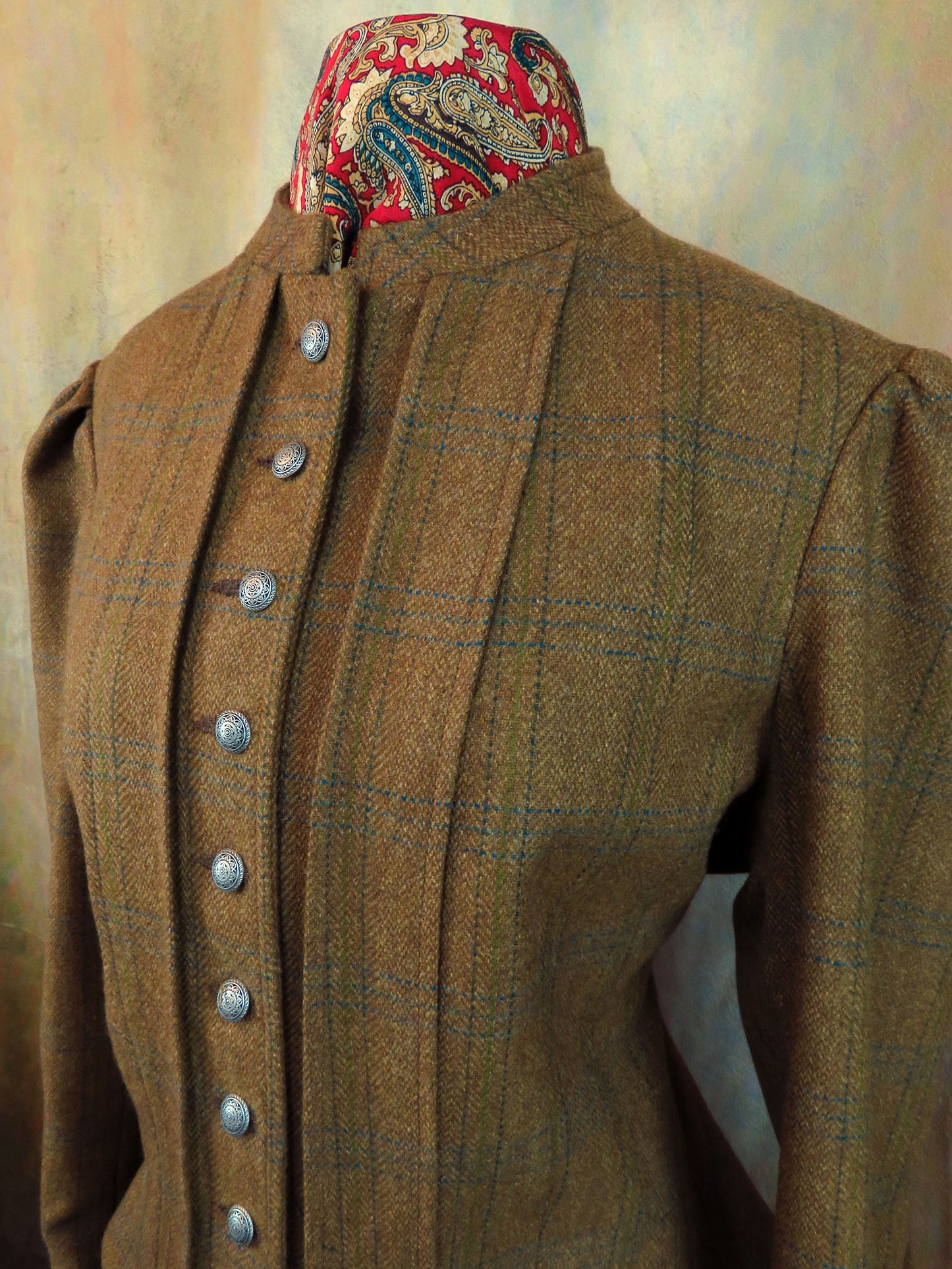 Women's Victoriana Jacket - Mustard with Seafoam and Oxford Blue Windowpane #618