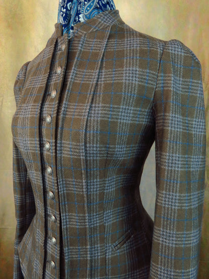 Women's Victoriana Jacket - Olive Glen Plaid with Powder Blue Accents #971-B