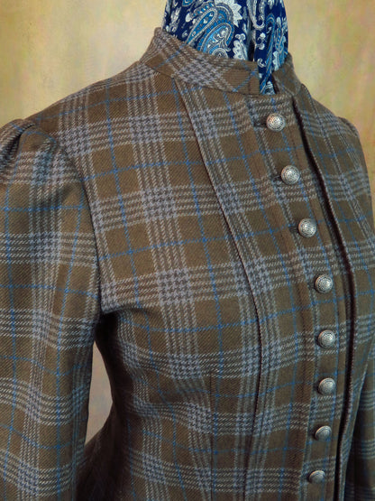 Women's Victoriana Jacket - Olive Glen Plaid with Powder Blue Accents #971-B