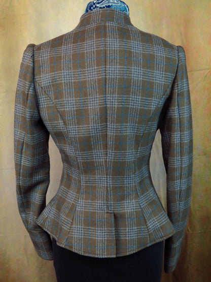 Women's Victoriana Jacket - Olive Glen Plaid with Powder Blue Accents #971-B