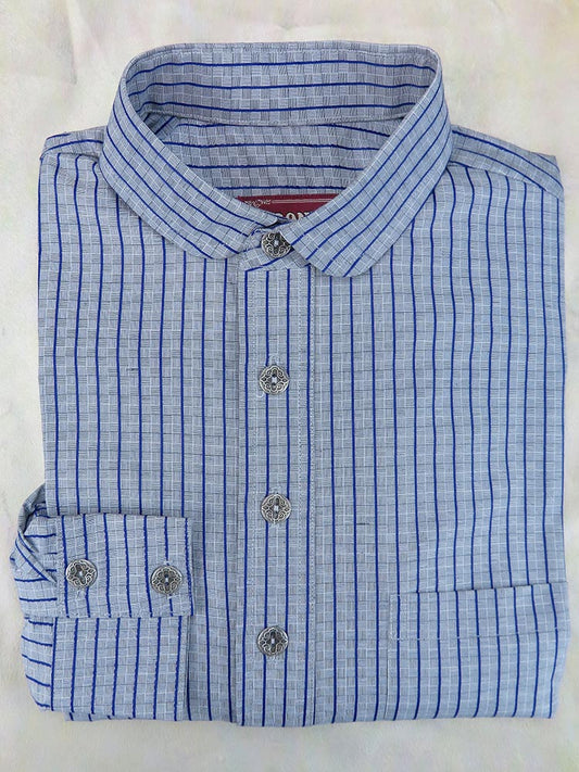 Grey Basketweave with Blue Stripe Men's Dakota Shirt