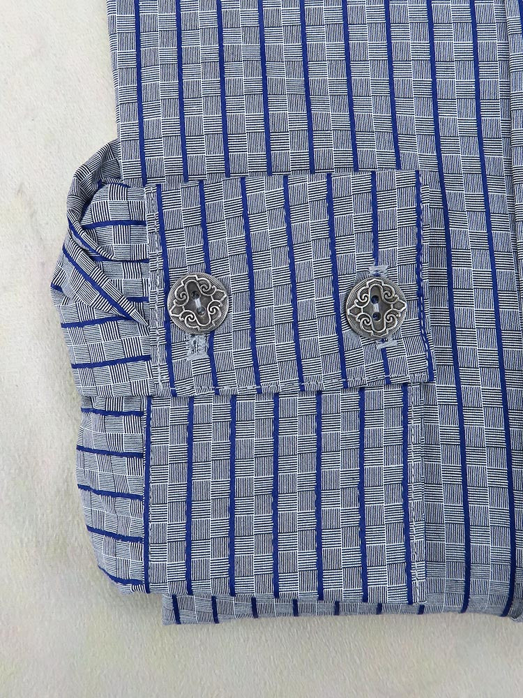Grey Basketweave with Blue Stripe Men's Dakota Shirt