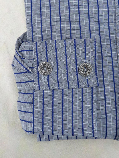 Grey Basketweave with Blue Stripe Men's Dakota Shirt