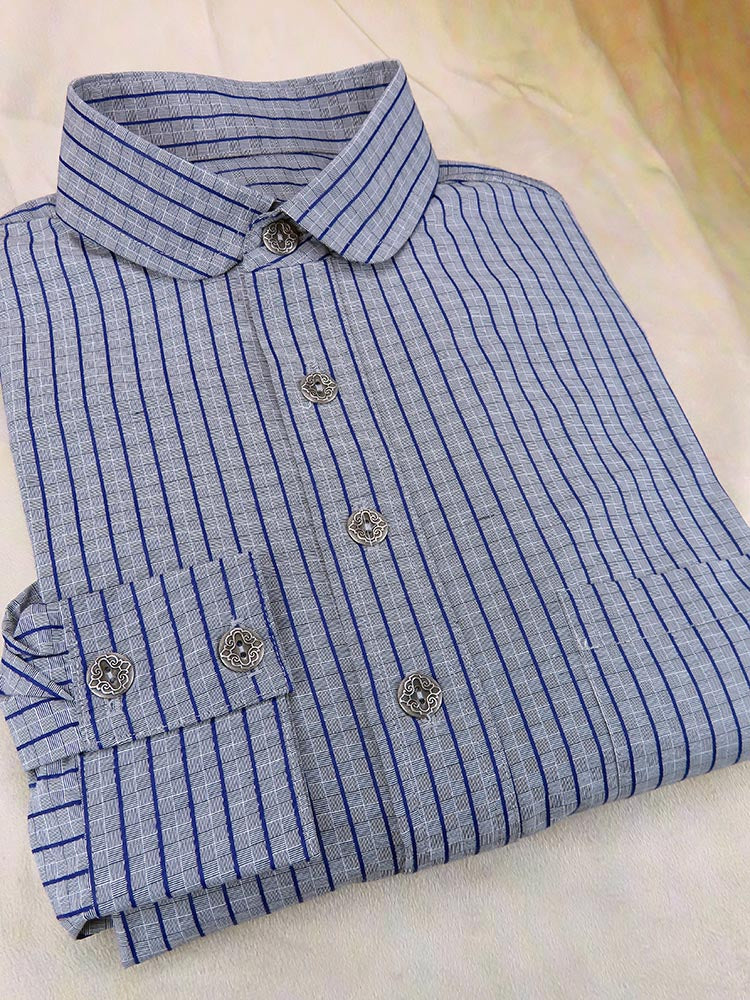 Grey Basketweave with Blue Stripe Men's Dakota Shirt