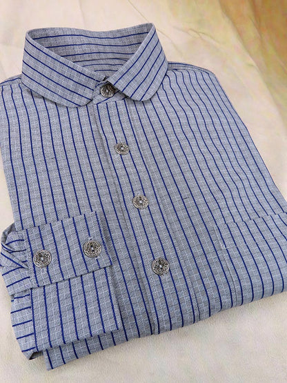 Grey Basketweave with Blue Stripe Men's Dakota Shirt