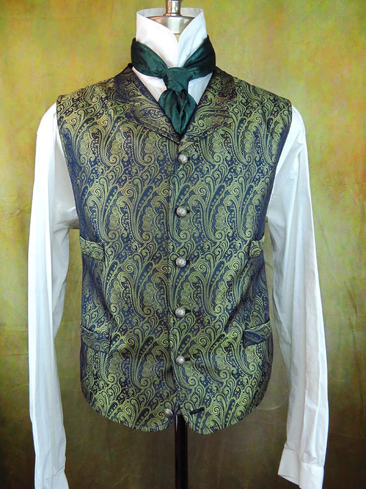Men's Brocade Vest - Periwinkle and Brass Paisley