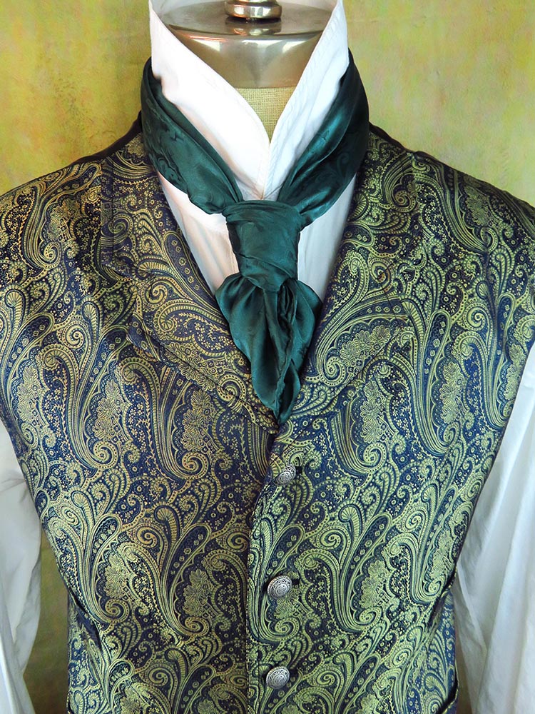 Men's Brocade Vest - Periwinkle and Brass Paisley