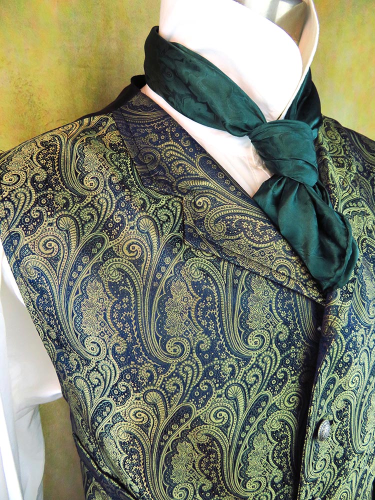 Men's Brocade Vest - Periwinkle and Brass Paisley