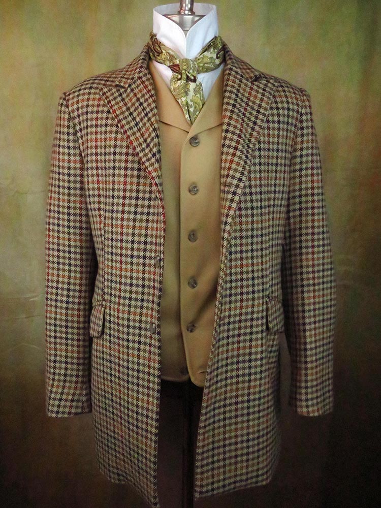 Men's Town Coat - Tan, Brown, Orange and Red Check Houndstooth