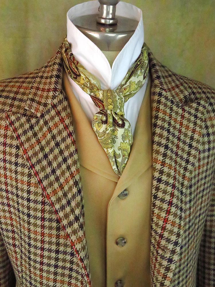 Men's Town Coat - Tan, Brown, Orange and Red Check Houndstooth
