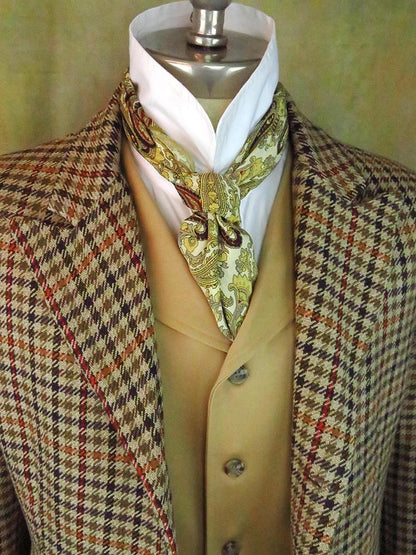 Men's Town Coat - Tan, Brown, Orange and Red Check Houndstooth