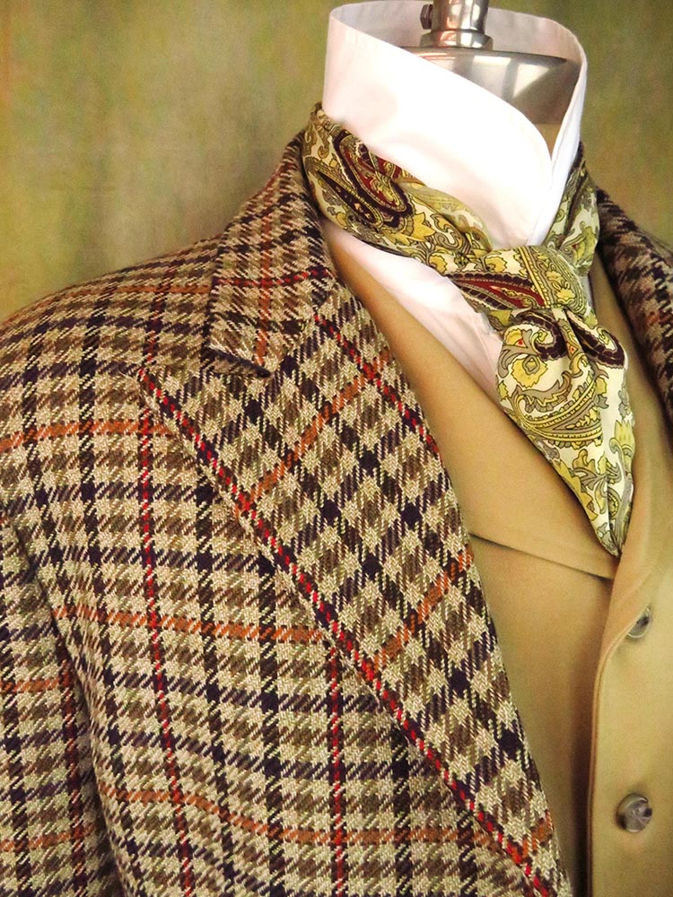 Men's Town Coat - Tan, Brown, Orange and Red Check Houndstooth