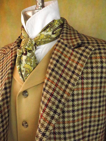 Men's Town Coat - Tan, Brown, Orange and Red Check Houndstooth