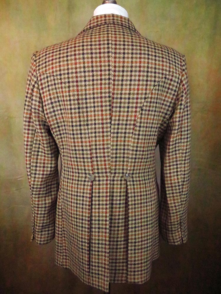 Men's Town Coat - Tan, Brown, Orange and Red Check Houndstooth