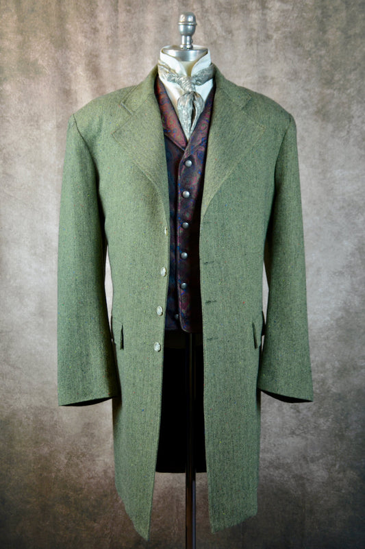 Men's Frock Coat - Olive Green Herringbone with Assorted Colored Flecks