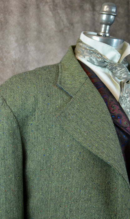 Men's Frock Coat - Olive Green Herringbone with Assorted Colored Flecks