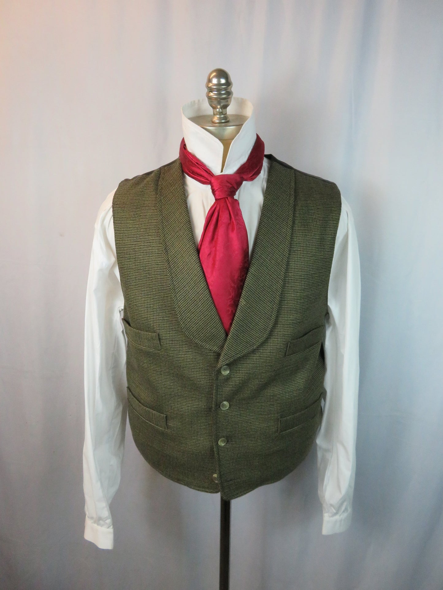 Men's Shawl Vest - Green Mini Check