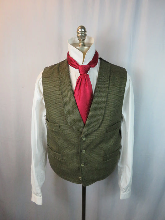 Men's Shawl Vest - Green Mini Check