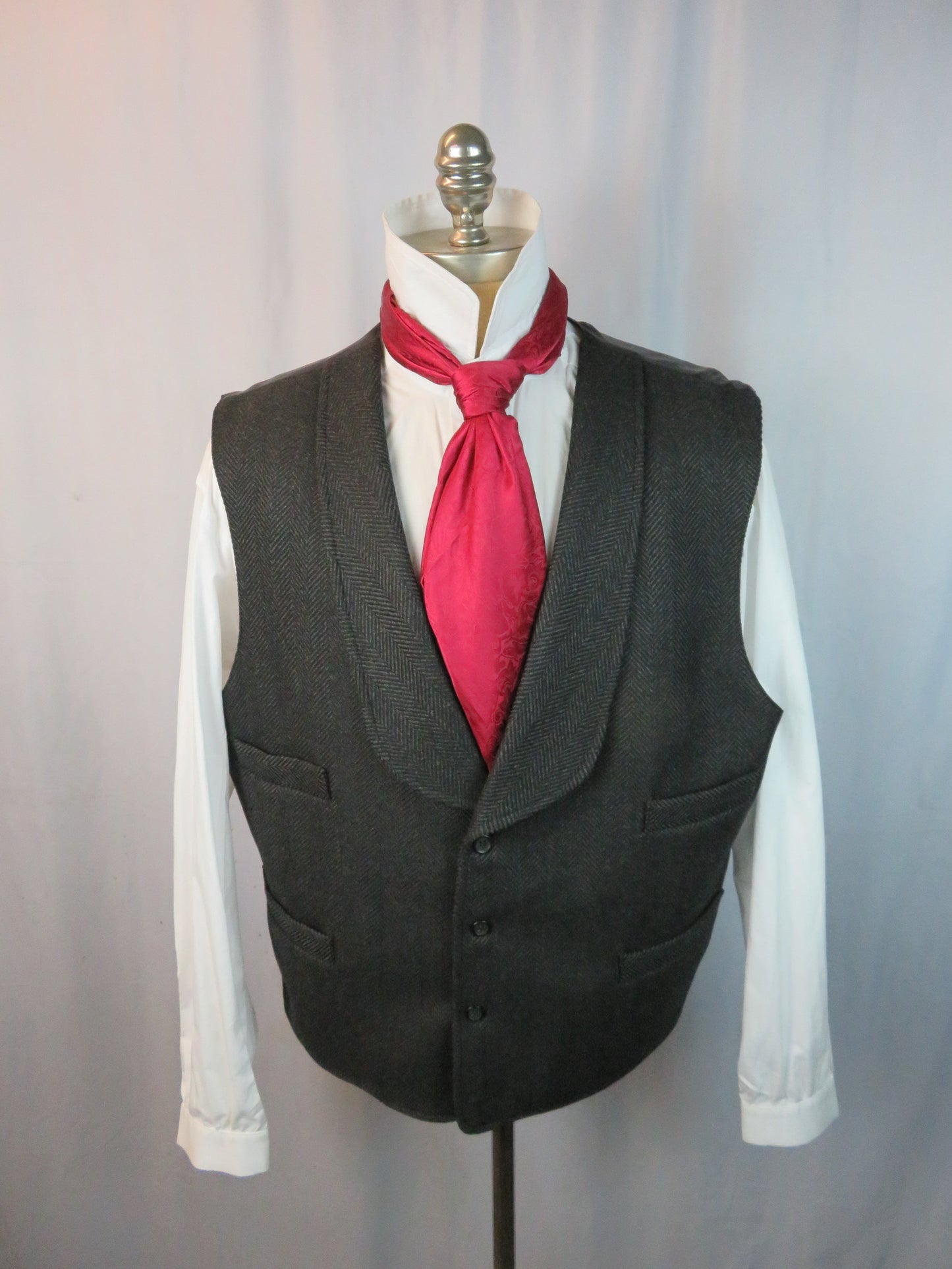 Men's Shawl Vest - Charcoal Wide Herringbone