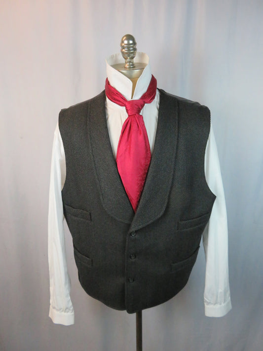 Men's Shawl Vest - Charcoal Wide Herringbone