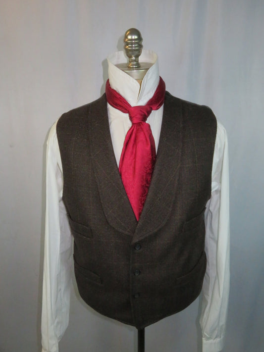 Men's Shawl Vest - Burgundy Muted Houndstooth with Tan Windowpane ofc1
