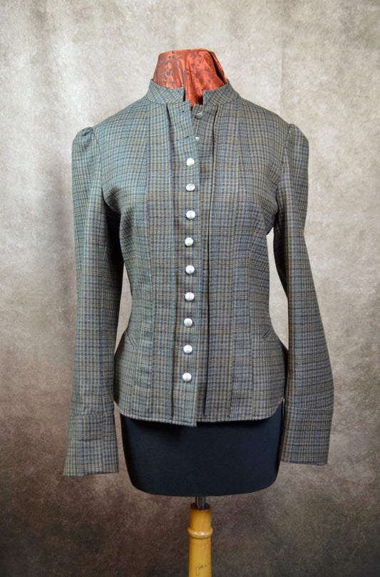 Women's Victoriana Jacket - Brown, Green and Copper Plaid ofc102