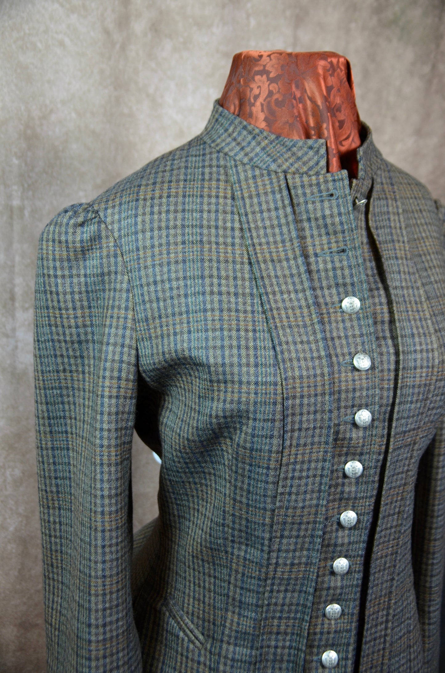 Women's Victoriana Jacket - Brown, Green and Copper Plaid ofc102