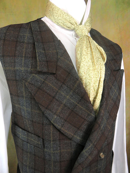 Men's Double Breasted Vest - Charcoal Grey and Rust with Tan Accent Plaid  #323