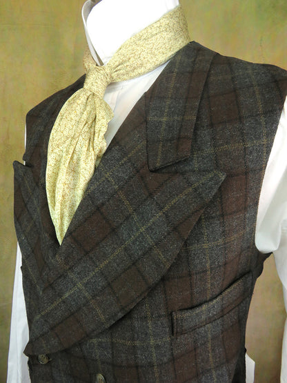 Men's Double Breasted Vest - Charcoal Grey and Rust with Tan Accent Plaid  #323