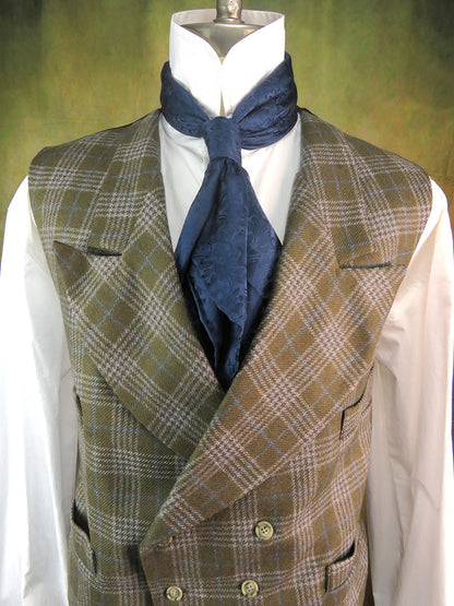 Men's Double Breasted Vest - Olive Glen Plaid with Powder Blue Accents #971-B