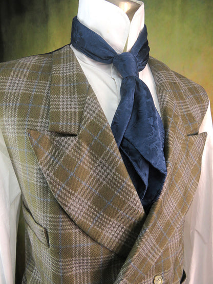 Men's Double Breasted Vest - Olive Glen Plaid with Powder Blue Accents #971-B