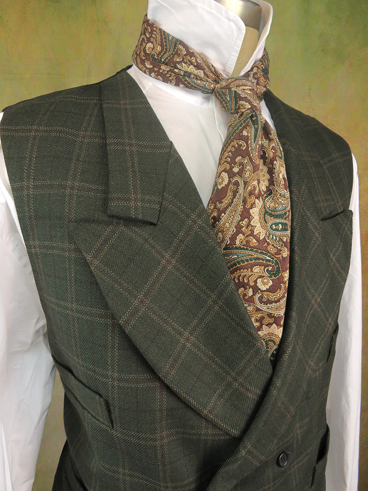 Men's Double Breasted Vest - Pine Green Windowpane Plaid