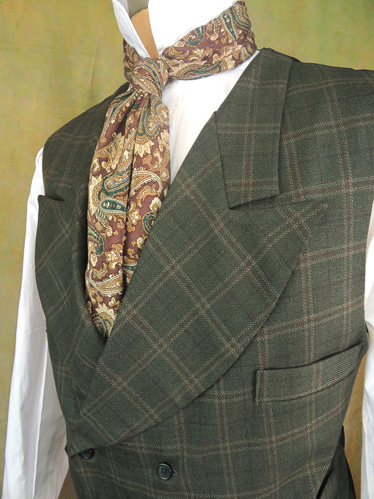 Men's Double Breasted Vest - Pine Green Windowpane Plaid