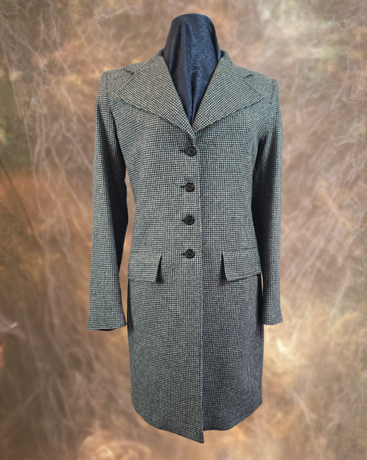 Women's Frock Coat - Black and Grey Houndstooth