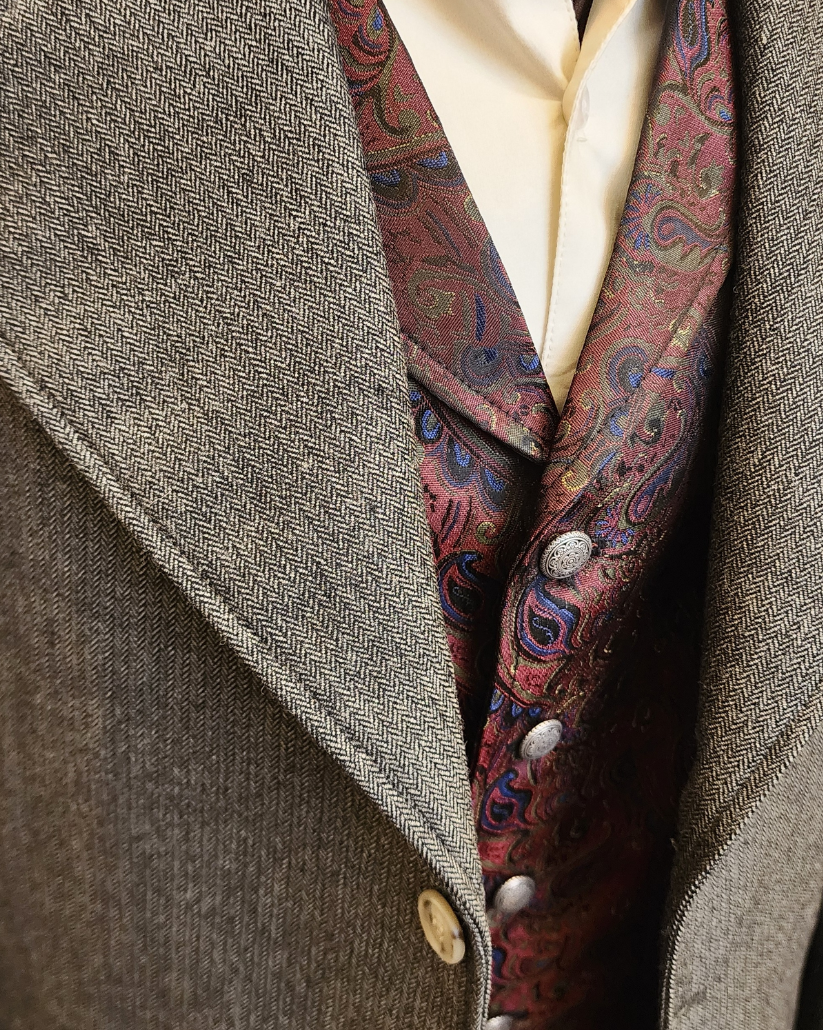 Men's Frock Coat - Green Mini Herringbone