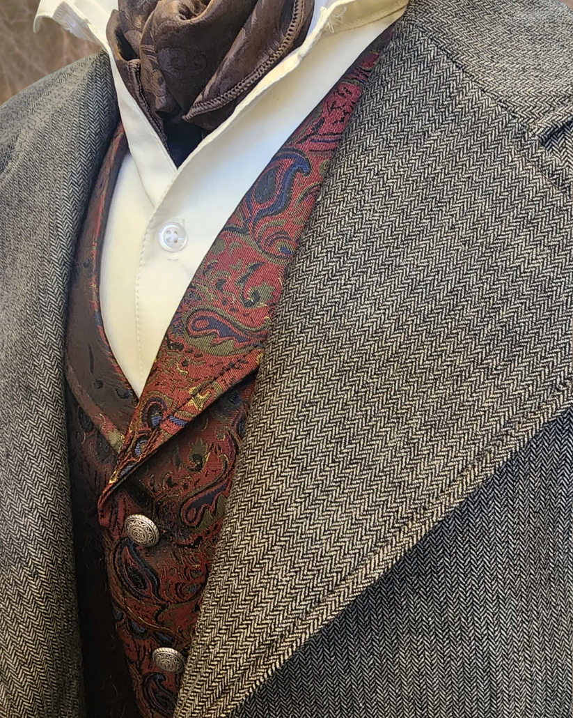 Men's Frock Coat - Green Mini Herringbone